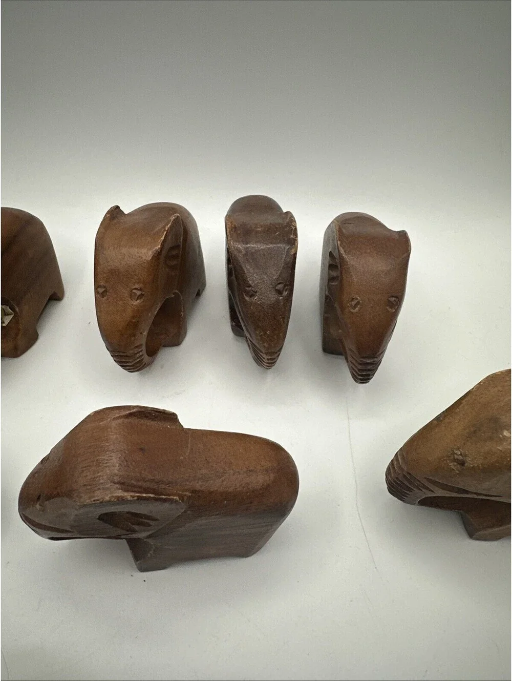 VTG Set of 9 Carved Wooden Elephant Napkin Rings Made in Philippines